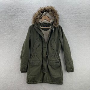 Abercrombie Fitch Jacket Mens S Olive Green Military Parka Sherpa Fur Hood Y2K